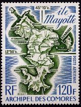 1974 - Comores PA61 - Carte de l\'île Mayotte